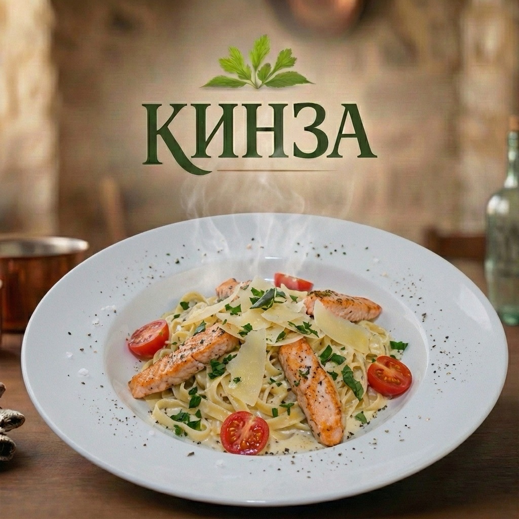 Паста Фетучини с лососем в сливочном соусе от ресторана «Кинза»